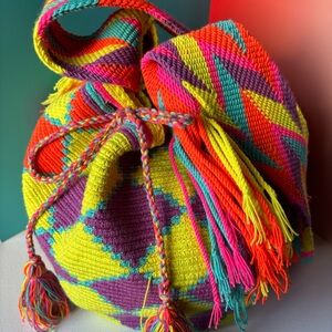 WAYUU Colorful Neon Handwoven Bucket Bag